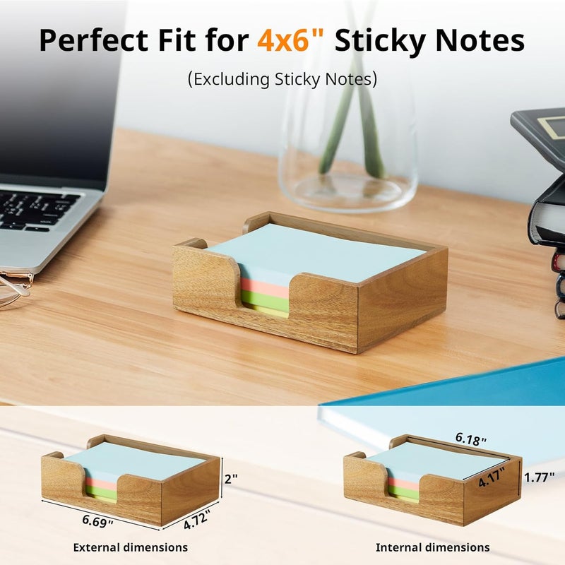 CMLKLZD Acacia Wood Sticky Note Holder, 4x6 Inch Notepad Holder Dispenser with Dual Openings, Sticky Note Dispenser Memo Holder Case for Desk Office School Supplies - Image 2